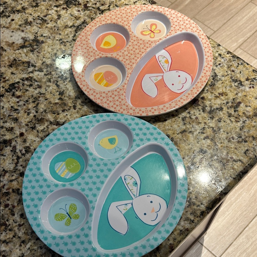 Kids Bunny Easter Divided 2 Plates Set